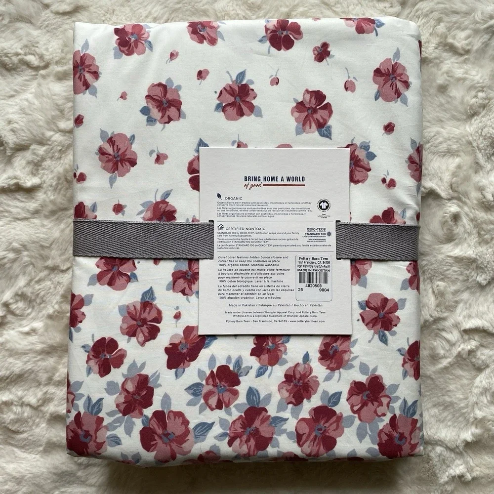 Wrangler x Pottery Barn Teen Organic Ombre Floral Duvet‎ Cover Twin Size Red NEW
